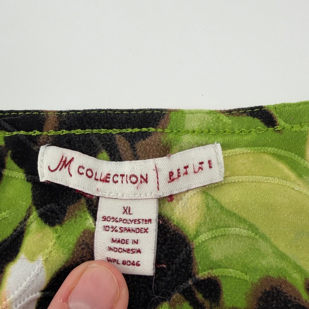 JM Collection Women's Petite  XL Floral Print Short Sleeve Top‎ Green Pink - Picture 3 of 5